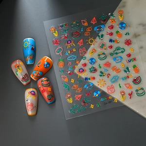 Autocollants à ongles 3D lapin dessin animé avec motifs soleil et cœur pour manucure DIY