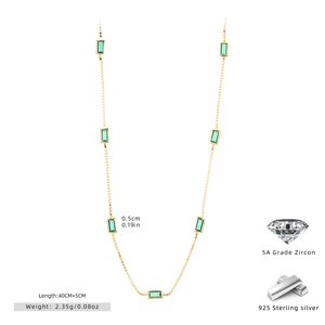 Detail view of gold S925 silver necklace with emerald zircon dimensions and length specs