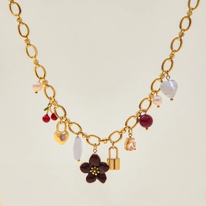 Halskette aus 18K Gold-Edelstahl mit Schmetterlingsanhängern und Süßwasserperlen