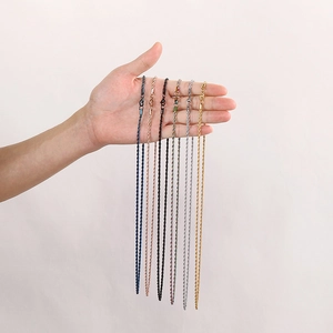 Various colorful 3mm titanium steel rope chains including gold, silver, and blue finishes
