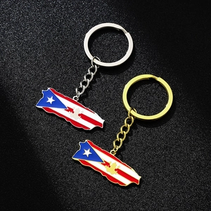 Puerto Rico flag island map keychains in gold and silver stainless steel finish