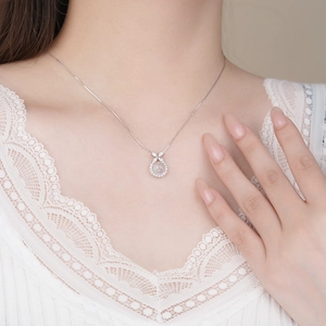Elegant S925 silver necklace with pink agate pendant and butterfly crystal accents