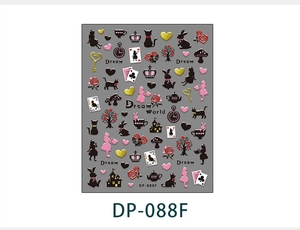 Alice in Wonderland themed matte nail decals with rabbit and heart motifs DP-088F
