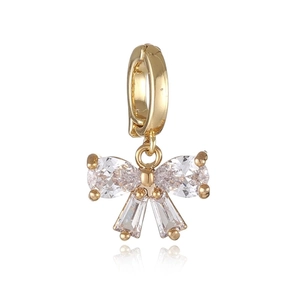 18k gold plated bow pendant with sparkling cubic zirconia and hinged bail clasp