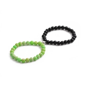 Matching 8mm natural stone magnetic bracelets for couples with black and green beads
