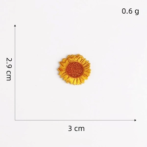 Detailed close-up of sunflower embroidery patch with 3cm x 2.9cm size dimensions