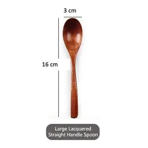 Polished red-brown wooden spoon with long handle for dining, length 16cm and width 3cm