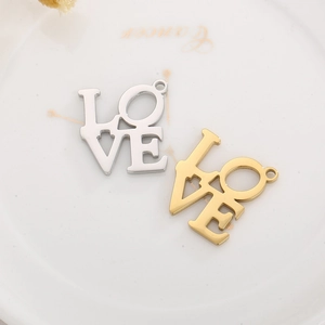 Set of 2 polished stainless steel Love word pendants in gold and silver finish