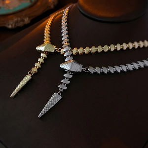 Edgy snake-style Y-shaped necklace in gold and silver plating with geometric links