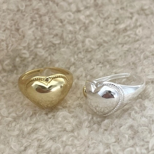 925 Sterling Silver Heart Ring Adjustable Open Vintage Retro Beaded Edge Jewelry For Women