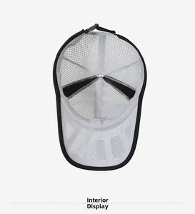 Interior detail showing white mesh panels and stitching of the breathable baseball cap