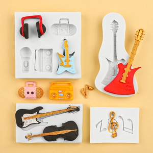 Moule en silicone sur le thème de la musique avec guitare et micro pour décoration DIY