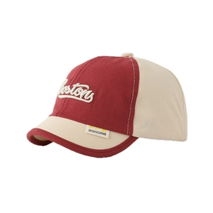 Retro Boston embroidered kids baseball cap in burgundy and cream patchwork design