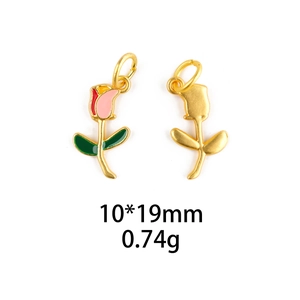 Detail of carnation pendant showing 10x19mm size and 0.74g weight for jewelry making
