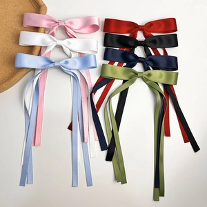 Large Satin Ribbon Bow Hair Clip With Long Streamers Sweet Korean Style Versatile Alligator Hairpins For Women
