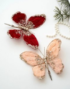 Velvet butterfly clips with sequins and beads for luxury Christmas tree decoration