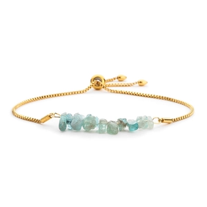 Minimalist gold chain bracelet with light blue natural raw stones and adjustable slide clasp