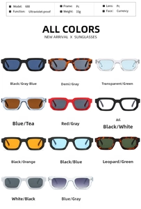 Detailed grid view of stylish thick-frame square sunglasses in various trendy colors
