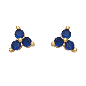 Orecchini dorati con zircone blu a forma di trifoglio, gioielli di design ricercato