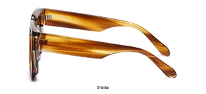 Detail view of square tortoiseshell sunglasses frame showing side temple hinge and CE marking