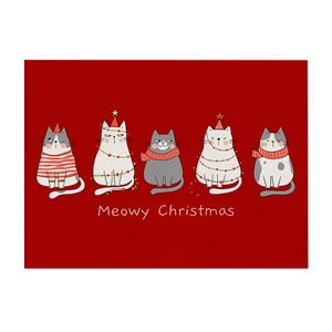 Christmas cotton linen placemat with cute cats illustration and Meowy Christmas text