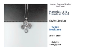Detailed close-up of 316L stainless steel dragon pendant with intricate metal scales