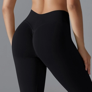 Close-up of the ruched seam detail on high-waist seamless leggings for butt-lifting effect