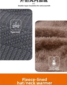 Detail of tight knit windproof outer layer and warm fleece lining on winter accessory