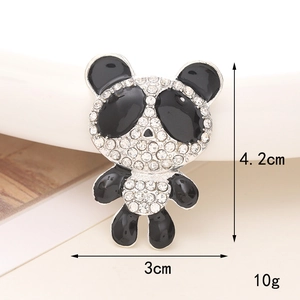 Detailed macro view of a silver rhinestone panda charm with size and weight annotations