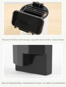Rotating kitchen knife block with integrated phone holder and drainage base detail