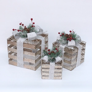 Christmas iron art gift box 3 piece set holiday home decor party table ornament display