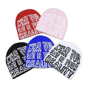 Knit Beanie Hat Acrylic Letter Printed Jacquard Streetwear Winter Warm Gothic Cross Design Unisex Hip Hop Accessory