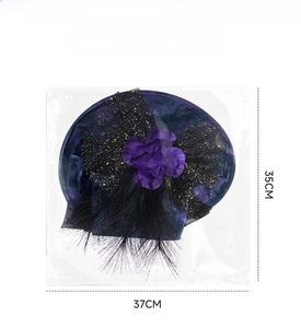 Présentation du paquet du chapeau de sorcière baroque violet avec dimensions