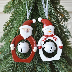 Christmas Hanging Bell Ornaments Resin Iron Santa Claus Snowman Hollow Design Holiday Tree Decor Cute Festive Pendants
