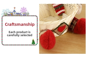 Detailed top view of a festive Christmas woven bamboo candy basket with a woven base