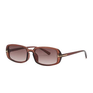 Rectangle sunglasses with brown gradient lenses and gold T-shaped metal hinges