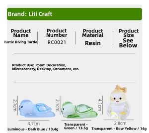 Size chart showing dimensions for luminous resin turtle and bow animal figurines