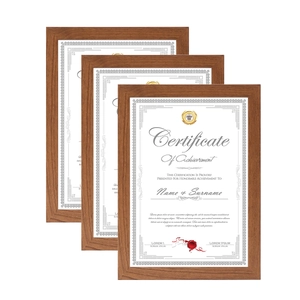 Three-piece set of solid wood certificate frames with natural finish and fine textures