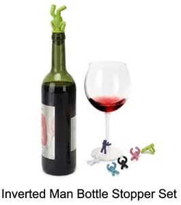 Creative silicone wine stopper and colorful glass markers set in human shape design