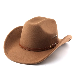 Close-up of brown fedora with leather band, gold buckle, and metal ventilation eyelets
