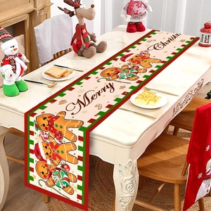 Christmas Table Runner Polyester Gingerbread Man Merry Christmas Printed Holiday Party Dining Room Decoration Festive