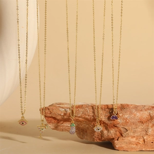 Pendant Necklace Copper Cubic Zirconia Gold Plated French Retro Evil Eye Eggplant Fashion Novelty Jewelry For Women