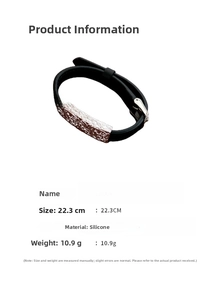 Detailed specs of square pleated leather bracelet with buckle and alloy plate, 22.3cm