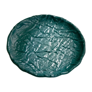 Minimalist dark green ripple ceramic tray with artistic wavy edges for home decor