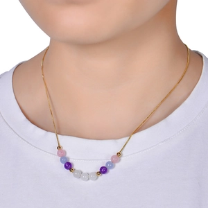 Handmade 6mm natural stone beaded necklace with rose quartz on a gold chain for women