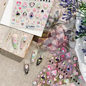 3D relief nail stickers featuring TS-4134 cute cartoon poker rabbit and card motifs