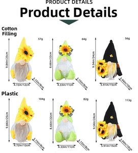 Tabella taglie con dimensioni e peso per gnomo decorativo girasole e ape in peluche