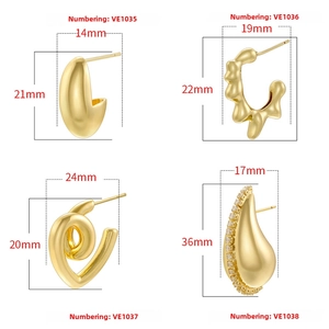 Detailed size specifications for gold hollow teardrop earrings showing mm dimensions