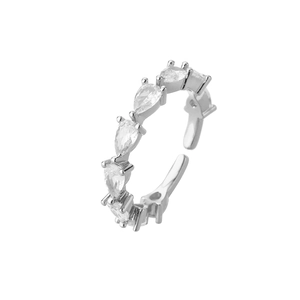 Silver teardrop zircon ring with 18k gold plating featuring elegant pear cut stones