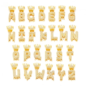 Collana Con Pendente Lettera Hip Hop Iced Out Lega Strass Corona Design Drip Gioielli Streetwear Per Donne Uomini